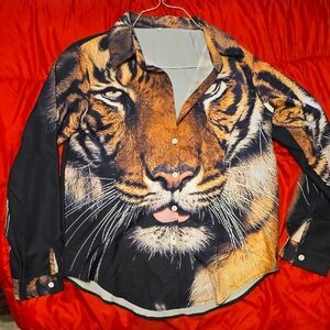 Women's Tiger Print Shirt - Black and Brown